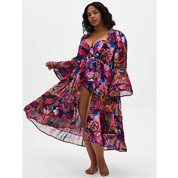 Torrid Floral Kimono Swim Cover-Up NWT SZ 1 (14-16) - Picture 5 of 13